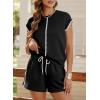imageSHEWIN Womens Two Piece Lounge Sets Casual Short Sleeve Pullover Tops Matching Drawstring Shorts Cozy Pajamas SetBlack