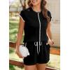 imageSHEWIN Womens Two Piece Lounge Sets Casual Short Sleeve Pullover Tops Matching Drawstring Shorts Cozy Pajamas SetBlack