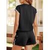 imageSHEWIN Womens Two Piece Lounge Sets Casual Short Sleeve Pullover Tops Matching Drawstring Shorts Cozy Pajamas SetBlack