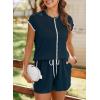 imageSHEWIN Womens Two Piece Lounge Sets Casual Short Sleeve Pullover Tops Matching Drawstring Shorts Cozy Pajamas SetDark Blue