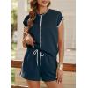 imageSHEWIN Womens Two Piece Lounge Sets Casual Short Sleeve Pullover Tops Matching Drawstring Shorts Cozy Pajamas SetDark Blue