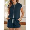imageSHEWIN Womens Two Piece Lounge Sets Casual Short Sleeve Pullover Tops Matching Drawstring Shorts Cozy Pajamas SetDark Blue