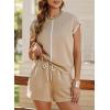 imageSHEWIN Womens Two Piece Lounge Sets Casual Short Sleeve Pullover Tops Matching Drawstring Shorts Cozy Pajamas SetKhaki
