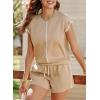 imageSHEWIN Womens Two Piece Lounge Sets Casual Short Sleeve Pullover Tops Matching Drawstring Shorts Cozy Pajamas SetKhaki