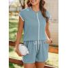 imageSHEWIN Womens Two Piece Lounge Sets Casual Short Sleeve Pullover Tops Matching Drawstring Shorts Cozy Pajamas SetLight Blue