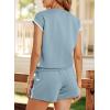 imageSHEWIN Womens Two Piece Lounge Sets Casual Short Sleeve Pullover Tops Matching Drawstring Shorts Cozy Pajamas SetLight Blue
