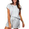 imageSHEWIN Womens Two Piece Lounge Sets Casual Short Sleeve Pullover Tops Matching Drawstring Shorts Cozy Pajamas SetLight Grey