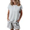 imageSHEWIN Womens Two Piece Lounge Sets Casual Short Sleeve Pullover Tops Matching Drawstring Shorts Cozy Pajamas SetLight Grey