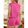 imageSHEWIN Womens Two Piece Lounge Sets Casual Short Sleeve Pullover Tops Matching Drawstring Shorts Cozy Pajamas SetRose Red