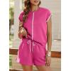 imageSHEWIN Womens Two Piece Lounge Sets Casual Short Sleeve Pullover Tops Matching Drawstring Shorts Cozy Pajamas SetRose Red