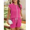 imageSHEWIN Womens Two Piece Lounge Sets Casual Short Sleeve Pullover Tops Matching Drawstring Shorts Cozy Pajamas SetRose Red
