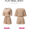 imageSHEWIN Womens Two Piece Outfits Casual Short Sleeve Knit Pullover Tops Matching Shorts Tracksuit Lounge SetsApricot
