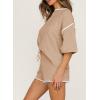 imageSHEWIN Womens Two Piece Outfits Casual Short Sleeve Knit Pullover Tops Matching Shorts Tracksuit Lounge SetsApricot
