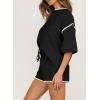 imageSHEWIN Womens Two Piece Outfits Casual Short Sleeve Knit Pullover Tops Matching Shorts Tracksuit Lounge SetsBlack