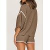 imageSHEWIN Womens Two Piece Outfits Casual Short Sleeve Knit Pullover Tops Matching Shorts Tracksuit Lounge SetsBrown