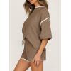 imageSHEWIN Womens Two Piece Outfits Casual Short Sleeve Knit Pullover Tops Matching Shorts Tracksuit Lounge SetsBrown