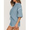 imageSHEWIN Womens Two Piece Outfits Casual Short Sleeve Knit Pullover Tops Matching Shorts Tracksuit Lounge SetsDark Blue