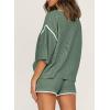 imageSHEWIN Womens Two Piece Outfits Casual Short Sleeve Knit Pullover Tops Matching Shorts Tracksuit Lounge SetsDark Green