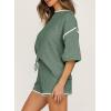 imageSHEWIN Womens Two Piece Outfits Casual Short Sleeve Knit Pullover Tops Matching Shorts Tracksuit Lounge SetsDark Green