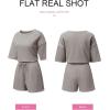 imageSHEWIN Womens Two Piece Outfits Casual Short Sleeve Knit Pullover Tops Matching Shorts Tracksuit Lounge SetsGrey