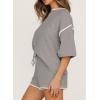 imageSHEWIN Womens Two Piece Outfits Casual Short Sleeve Knit Pullover Tops Matching Shorts Tracksuit Lounge SetsGrey