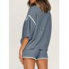 imageSHEWIN Womens Two Piece Outfits Casual Short Sleeve Knit Pullover Tops Matching Shorts Tracksuit Lounge SetsLight Blue