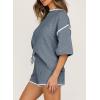imageSHEWIN Womens Two Piece Outfits Casual Short Sleeve Knit Pullover Tops Matching Shorts Tracksuit Lounge SetsLight Blue