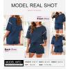 imageSHEWIN Womens Two Piece Outfits Casual Short Sleeve Knit Pullover Tops Matching Shorts Tracksuit Lounge SetsNavy Blue