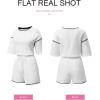 imageSHEWIN Womens Two Piece Outfits Casual Short Sleeve Knit Pullover Tops Matching Shorts Tracksuit Lounge SetsWhite