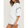 imageSHEWIN Womens Two Piece Outfits Casual Short Sleeve Knit Pullover Tops Matching Shorts Tracksuit Lounge SetsWhite