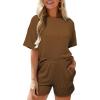 imageSHEWIN Two 2 Piece Sets for Women Short Sleeve Shirts High Waisted Shorts with Pockets Pajamas Lounge Matching SetCoffee