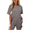imageSHEWIN Two 2 Piece Sets for Women Short Sleeve Shirts High Waisted Shorts with Pockets Pajamas Lounge Matching SetGrey