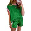 imageSHEWIN Womens 2 Piece Lounge Sets Casual Cap Sleeve Pullover Tops and Drawstring Shorts Tracksuit SetsGreen