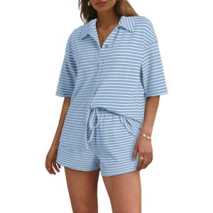 imageSHEWIN Womens Pajama Sets Short Sleeve 2 Piece Lounge Sets For Women Knit Sweater SleepwearBeau Blue