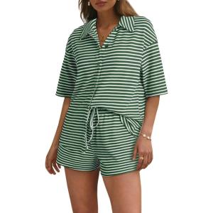 imageSHEWIN Womens Pajama Sets Short Sleeve 2 Piece Lounge Sets For Women Knit Sweater SleepwearBlackish Green