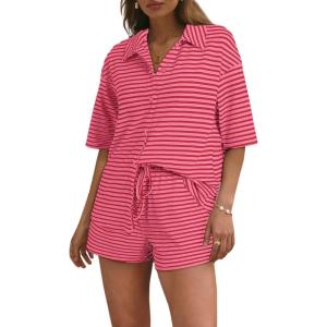 imageSHEWIN Womens Pajama Sets Short Sleeve 2 Piece Lounge Sets For Women Knit Sweater SleepwearCoral Paradise