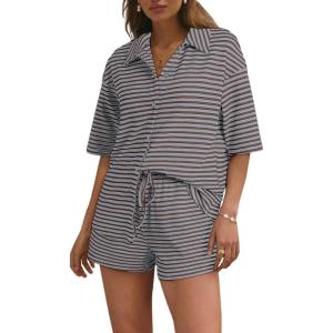 imageSHEWIN Womens Pajama Sets Short Sleeve 2 Piece Lounge Sets For Women Knit Sweater SleepwearLight Grey