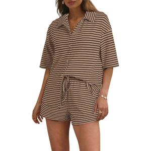 imageSHEWIN Womens Pajama Sets Short Sleeve 2 Piece Lounge Sets For Women Knit Sweater SleepwearParchment
