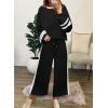 imageSHEWIN Womens 2 Piece Lounge Sets For Women Casual Striped Long Sleeve Tops and Wide Leg Pants Matching SetBlack