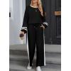 imageSHEWIN Womens 2 Piece Lounge Sets For Women Casual Striped Long Sleeve Tops and Wide Leg Pants Matching SetBlack