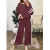 imageSHEWIN Womens 2 Piece Lounge Sets For Women Casual Striped Long Sleeve Tops and Wide Leg Pants Matching SetMineral Red