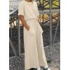 imageSHEWIN Womens 2 Piece Outfits Sweatsuit Casual Short Sleeve Pullover Tops and Drawstring Wide Leg Pants Lounge SetsApricot