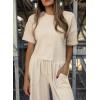 imageSHEWIN Womens 2 Piece Outfits Sweatsuit Casual Short Sleeve Pullover Tops and Drawstring Wide Leg Pants Lounge SetsApricot