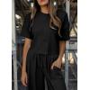 imageSHEWIN Womens 2 Piece Outfits Sweatsuit Casual Short Sleeve Pullover Tops and Drawstring Wide Leg Pants Lounge SetsBlack