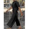 imageSHEWIN Womens 2 Piece Outfits Sweatsuit Casual Short Sleeve Pullover Tops and Drawstring Wide Leg Pants Lounge SetsBlack