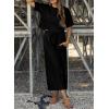 imageSHEWIN Womens 2 Piece Outfits Sweatsuit Casual Short Sleeve Pullover Tops and Drawstring Wide Leg Pants Lounge SetsBlack
