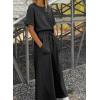 imageSHEWIN Womens 2 Piece Outfits Sweatsuit Casual Short Sleeve Pullover Tops and Drawstring Wide Leg Pants Lounge SetsBlack