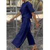 imageSHEWIN Womens 2 Piece Outfits Sweatsuit Casual Short Sleeve Pullover Tops and Drawstring Wide Leg Pants Lounge SetsBlue