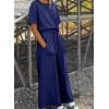 imageSHEWIN Womens 2 Piece Outfits Sweatsuit Casual Short Sleeve Pullover Tops and Drawstring Wide Leg Pants Lounge SetsBlue