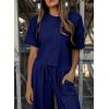 imageSHEWIN Womens 2 Piece Outfits Sweatsuit Casual Short Sleeve Pullover Tops and Drawstring Wide Leg Pants Lounge SetsBlue